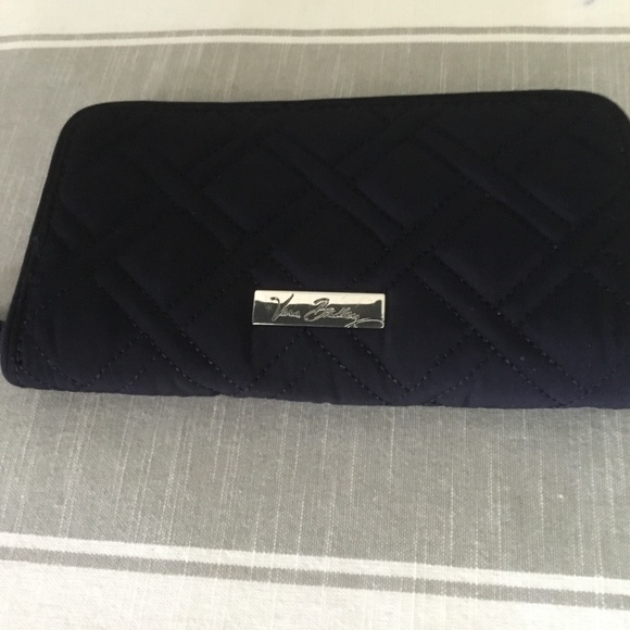 Vera Bradley Handbags - Vera Bradley Navy Blue Classic Zip Around Microfiber Accordion Wallet